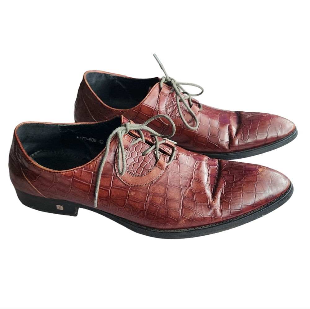 LOUIS VUITTON x VINTAGE croc embossed lace up oxford loafers brown size 42